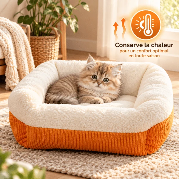 Couffin chaton chaud en fourrure épaisse et velours côtelé - Cordelio™