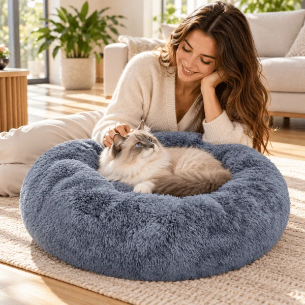 Coussin pour chat en fourrure douce chaude à poils longs - Thermora™