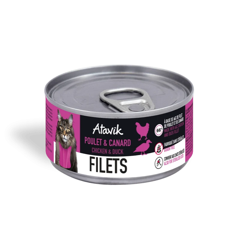 Filets pour chat au poulet et canard Atavik 🍖 – 66 % de filets