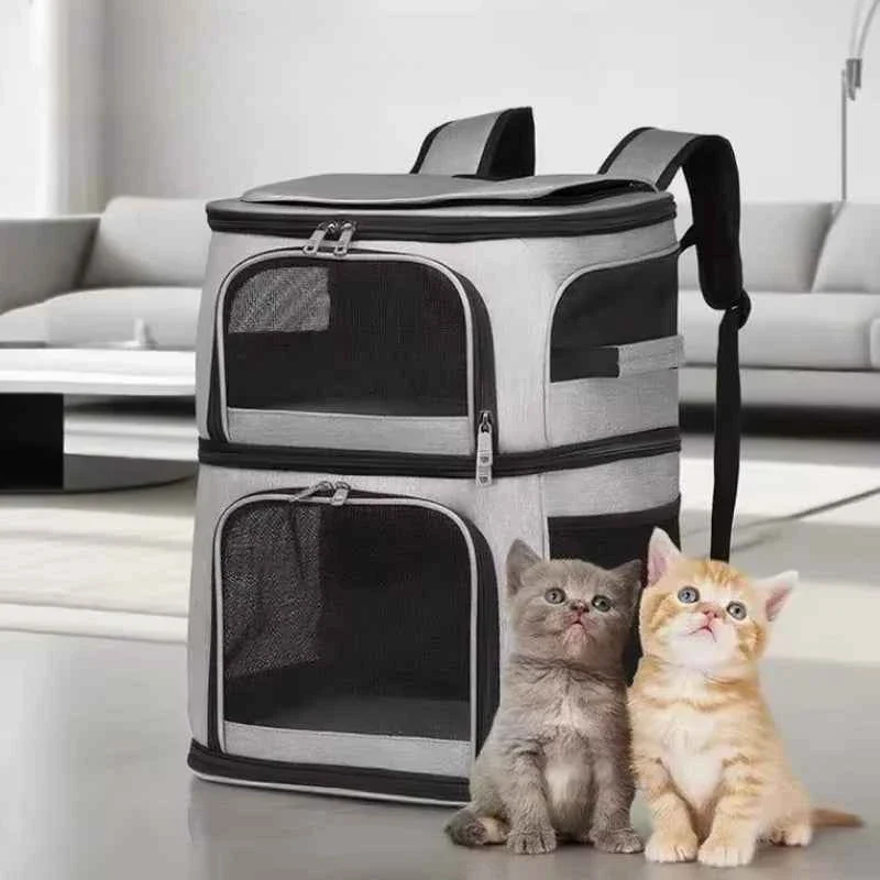 Sac à dos de transport à double compartiment pour 2 chats – respirant