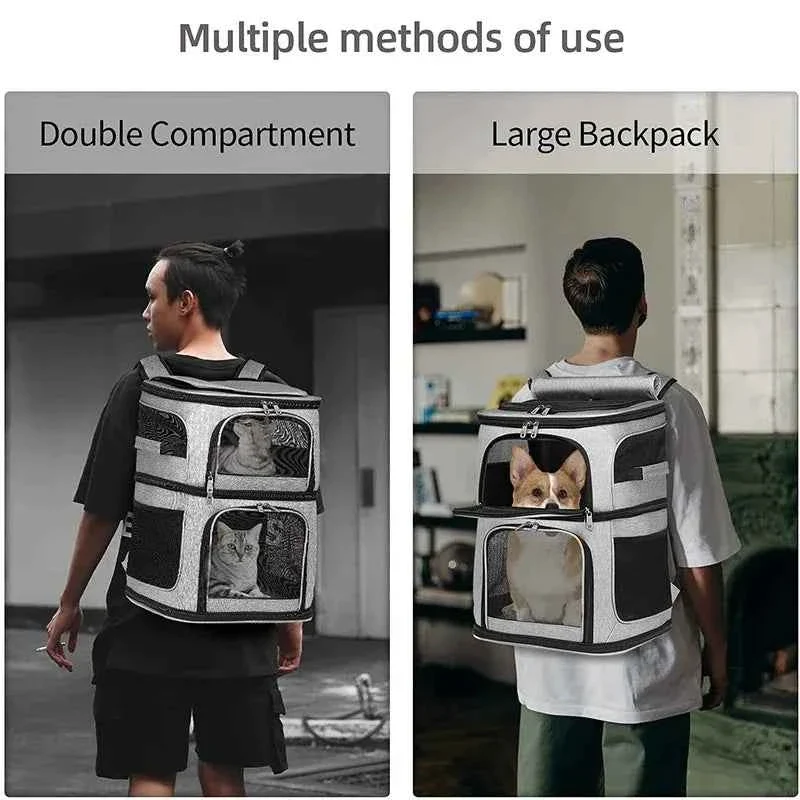 Sac à dos de transport à double compartiment pour 2 chats – respirant