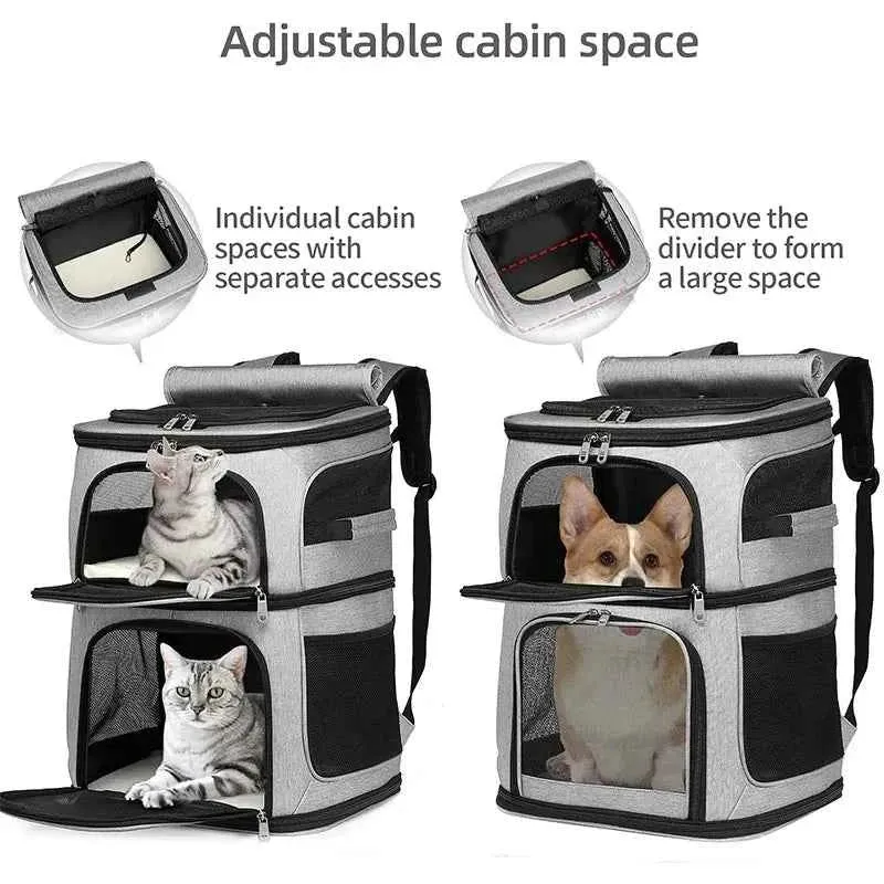 Sac à dos de transport à double compartiment pour 2 chats – respirant