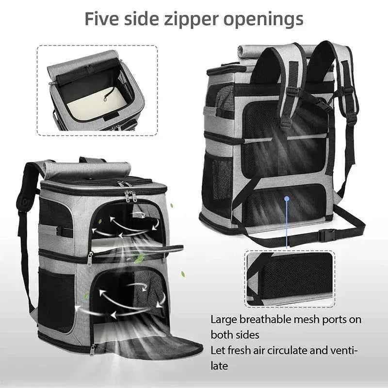 Sac à dos de transport à double compartiment pour 2 chats – respirant