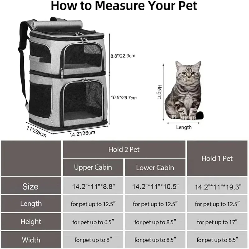 Sac à dos de transport à double compartiment pour 2 chats – respirant