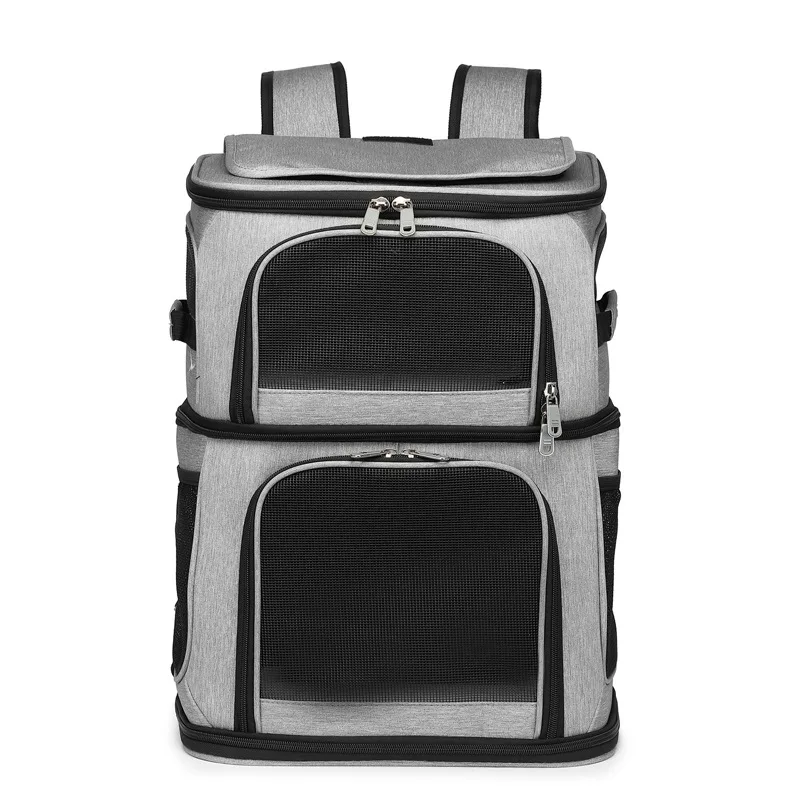 Sac à dos de transport à double compartiment pour 2 chats – respirant