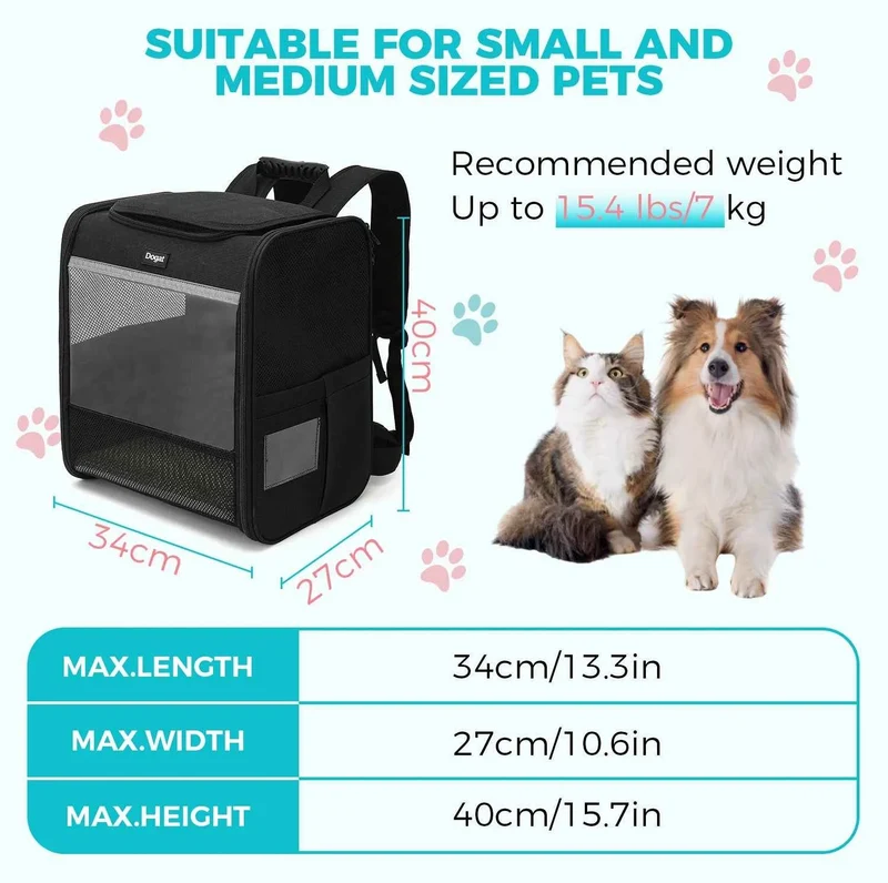 Sac à dos de transport XL pour chat – respirant et pliable, jusqu'à 10 kg