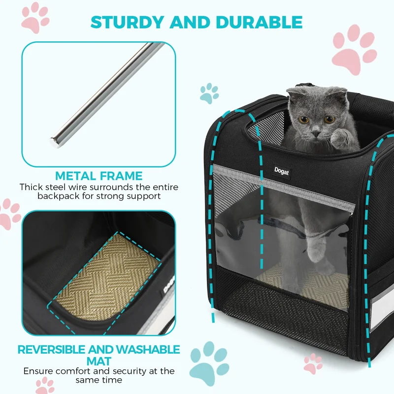 Sac à dos de transport XL pour chat – respirant et pliable, jusqu'à 10 kg