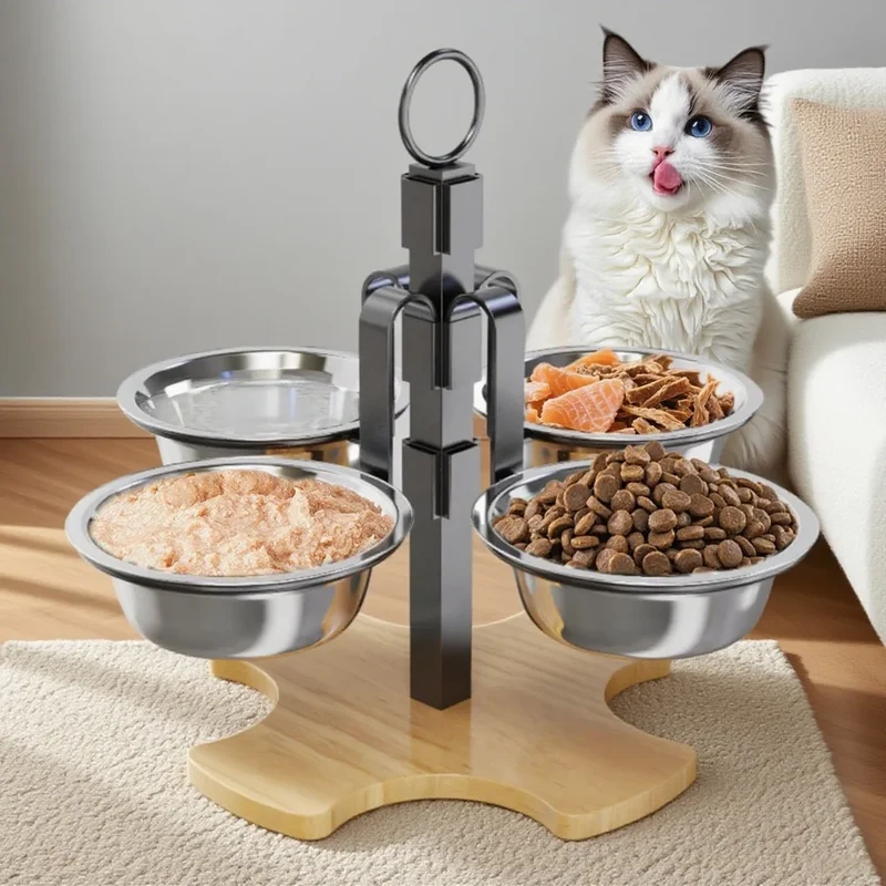 Ensemble d'alimentation et de boissons à hauteur réglable pour chats