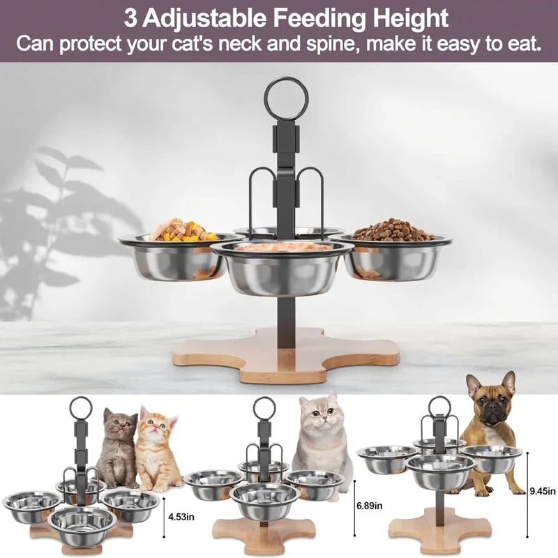Ensemble d'alimentation et de boissons à hauteur réglable pour chats