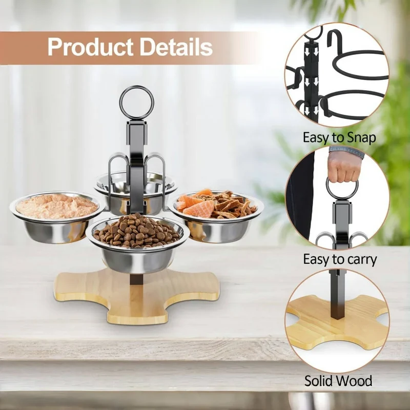 Ensemble d'alimentation et de boissons à hauteur réglable pour chats