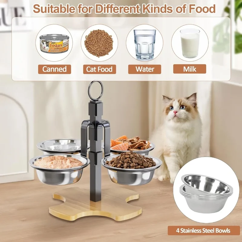 Ensemble d'alimentation et de boissons à hauteur réglable pour chats