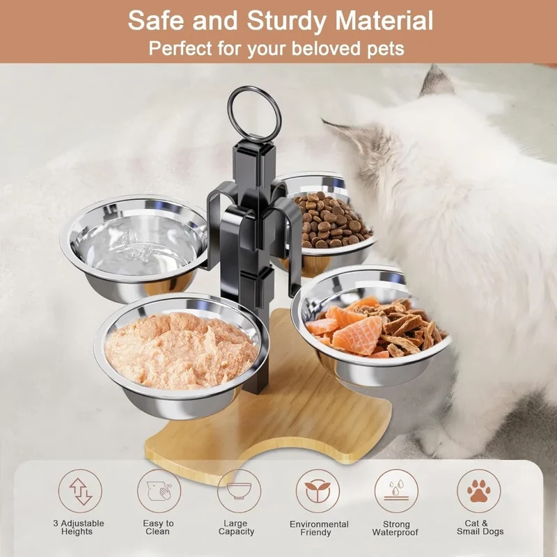 Ensemble d'alimentation et de boissons à hauteur réglable pour chats