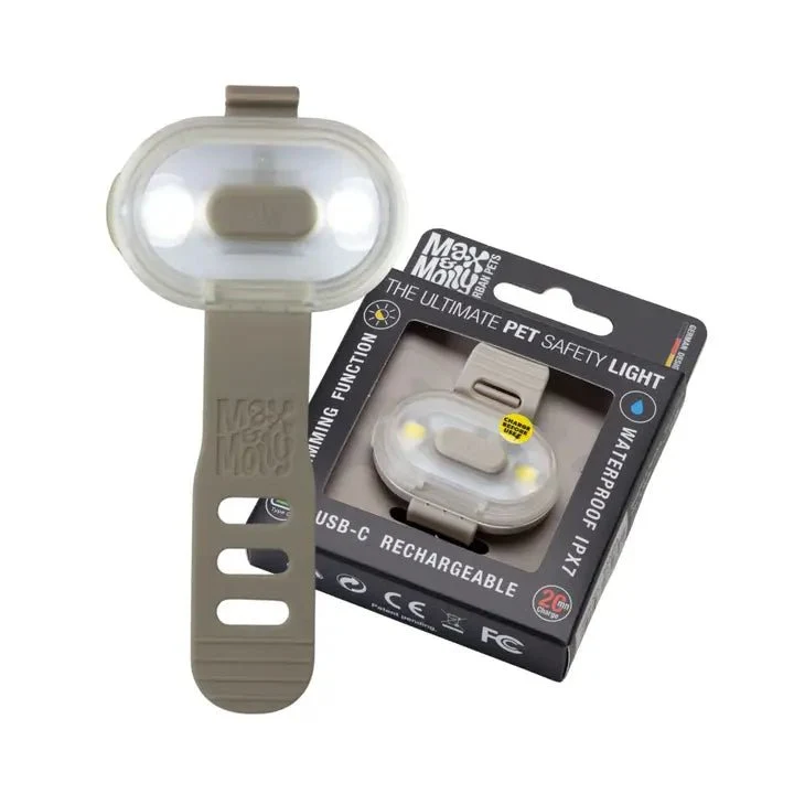 Lumière LED beige pour chien – Sécurité & Haute visibilité
