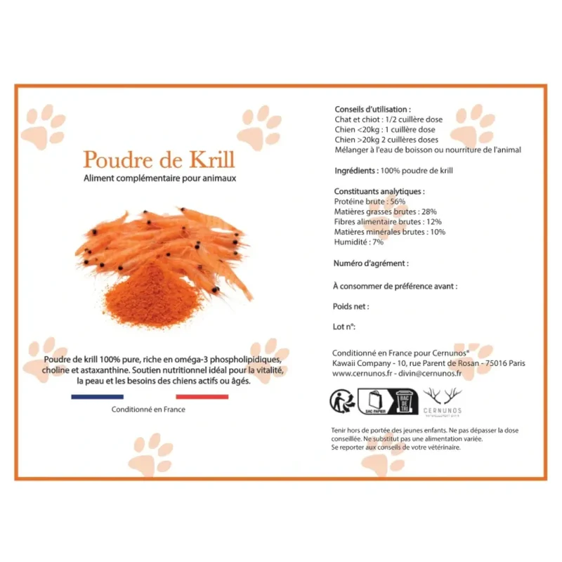 Anti-gaspi Poudre de Krill Chien et Chat Cernunos