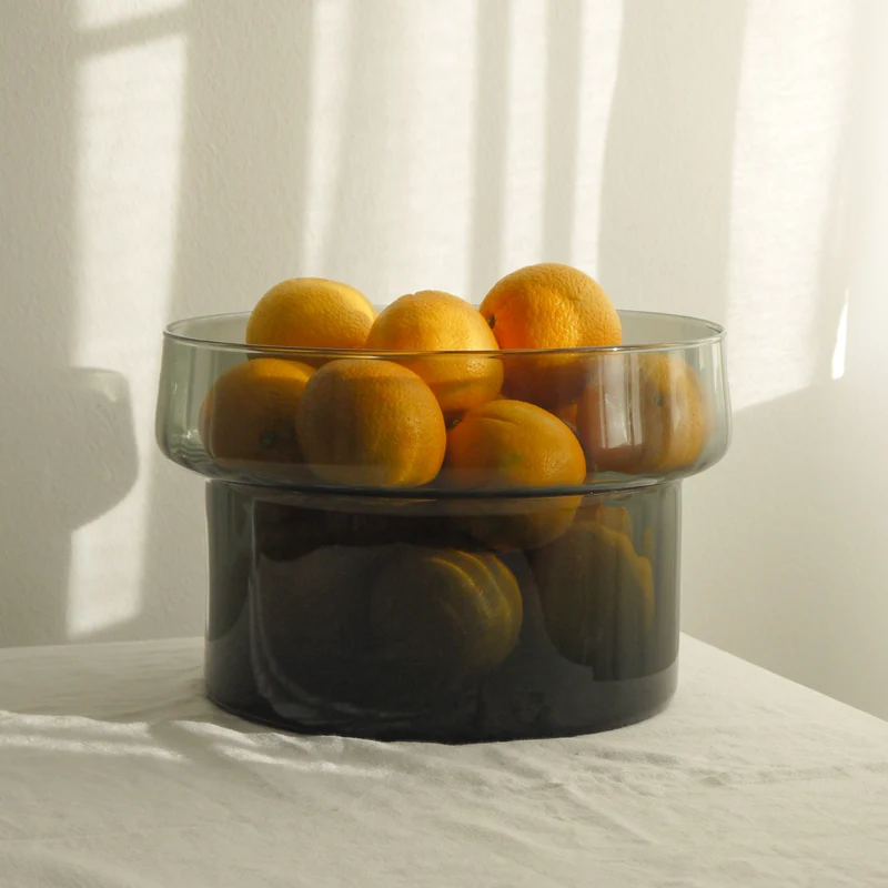 Coupe à fruits XL en verre gris