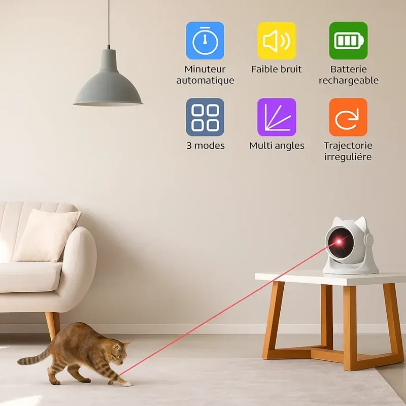 Jouet Laser Automatique pour Chat – 3 Modes Personnalisables & Rotation 360°