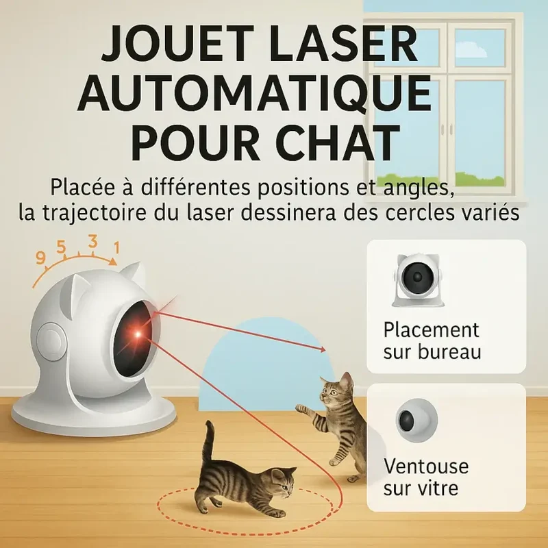 Jouet Laser Automatique pour Chat – 3 Modes Personnalisables & Rotation 360°
