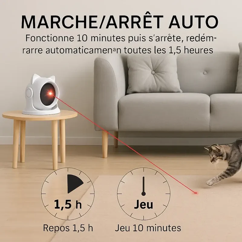 Jouet Laser Automatique pour Chat – 3 Modes Personnalisables & Rotation 360°