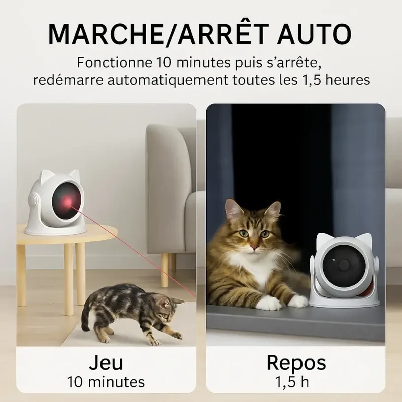 Jouet Laser Automatique pour Chat – 3 Modes Personnalisables & Rotation 360°