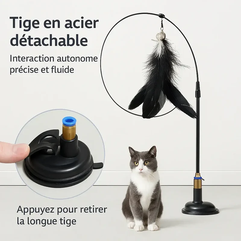 Canne à plumes interactive avec ventouse – Idéale pour chats énergiques, joueurs et d’intérieur