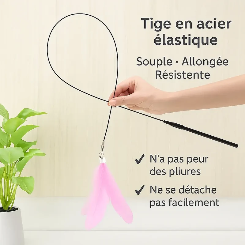 Canne à plumes interactive avec ventouse – Idéale pour chats énergiques, joueurs et d’intérieur