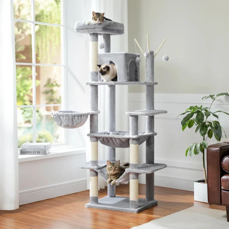 Arbre à chat multi-niveaux avec Hamacs - Griffoirs en sisal et jouets intégrés