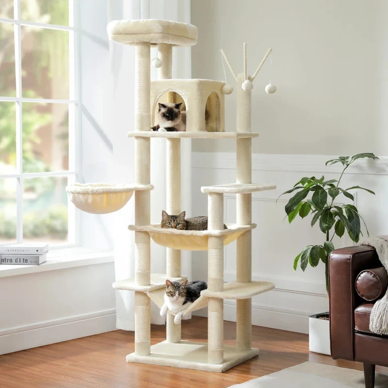 Arbre à chat multi-niveaux avec Hamacs - Griffoirs en sisal et jouets intégrés