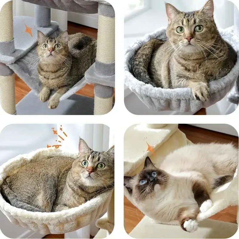 Arbre à chat multi-niveaux avec Hamacs - Griffoirs en sisal et jouets intégrés