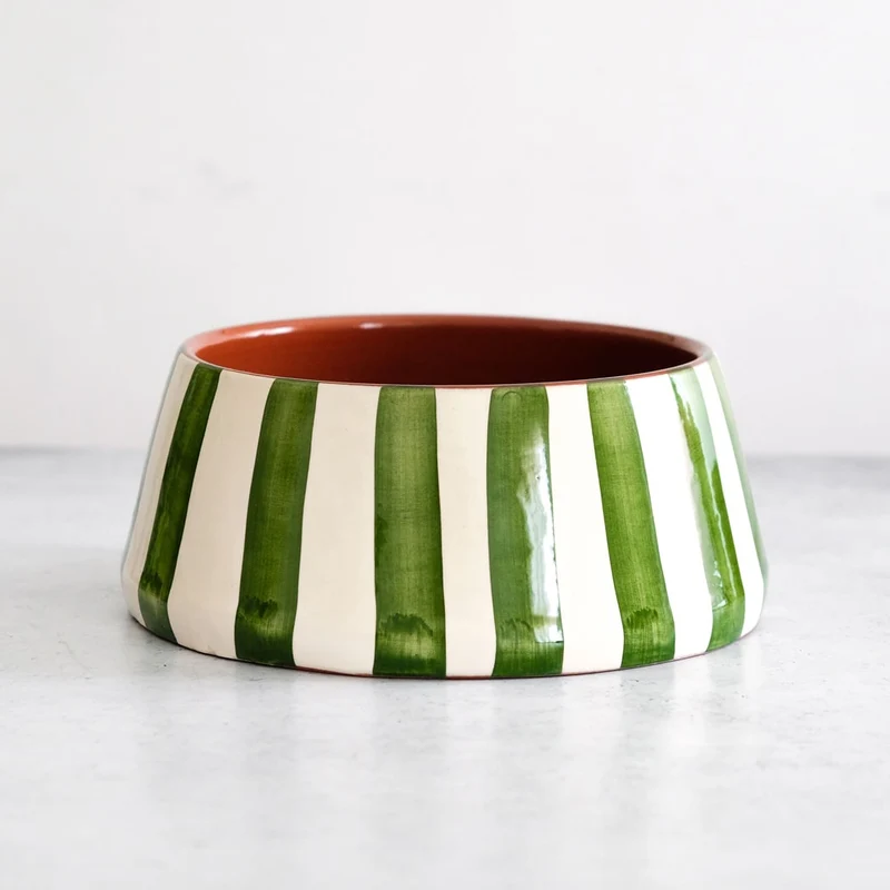 Grand bol rayé vert, Ø 23 cm