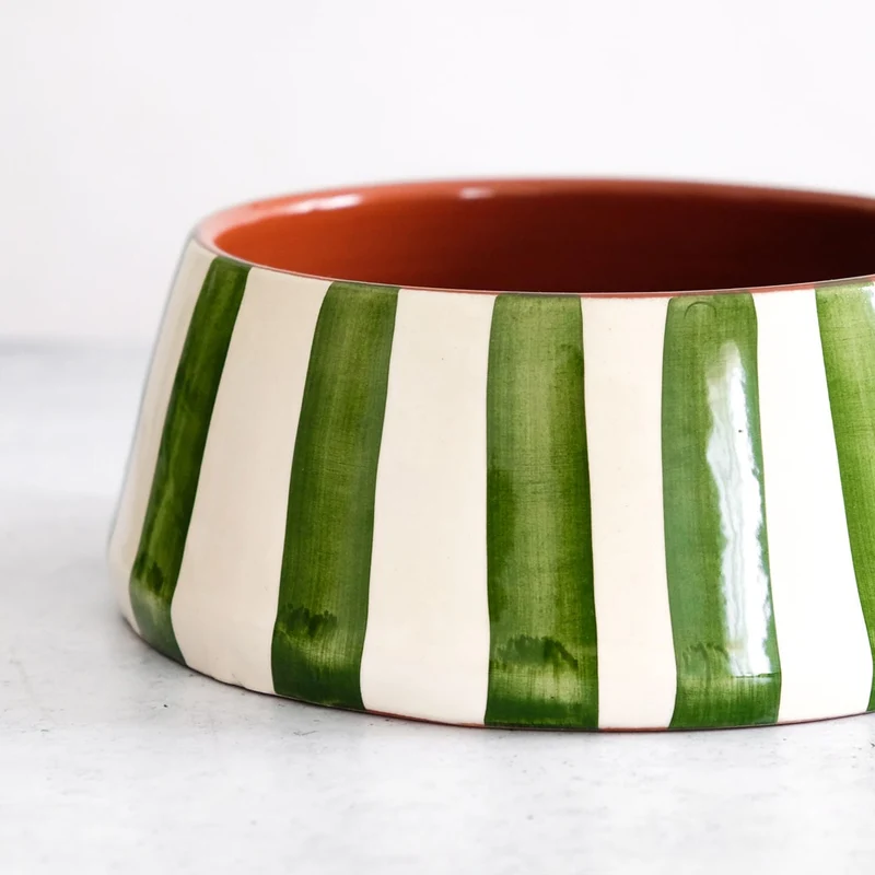 Grand bol rayé vert, Ø 23 cm