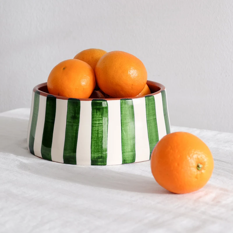 Grand bol rayé vert, Ø 23 cm