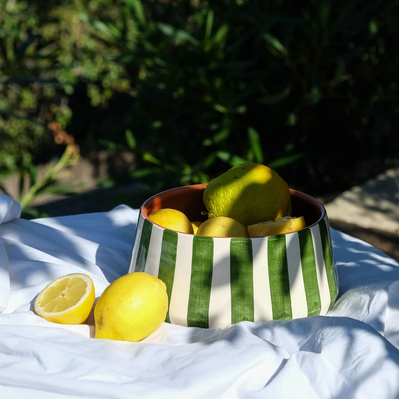 Grand bol rayé vert, Ø 23 cm