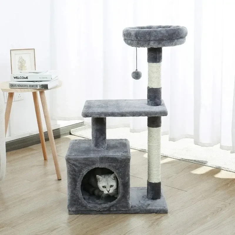 Arbre à chat 3 niveaux : Lit, jeu et griffoir