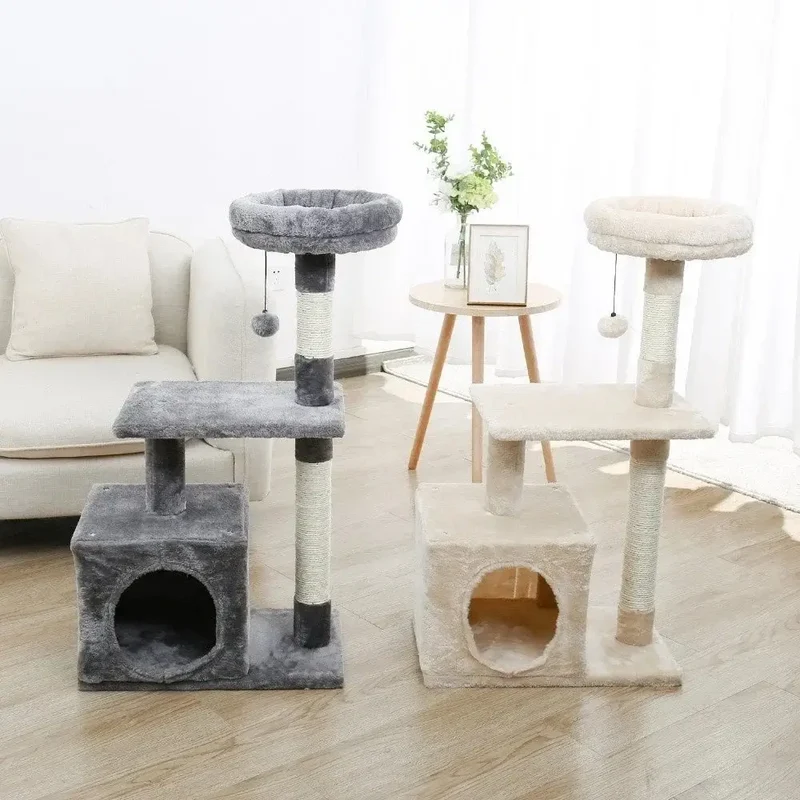 Arbre à chat 3 niveaux : Lit, jeu et griffoir