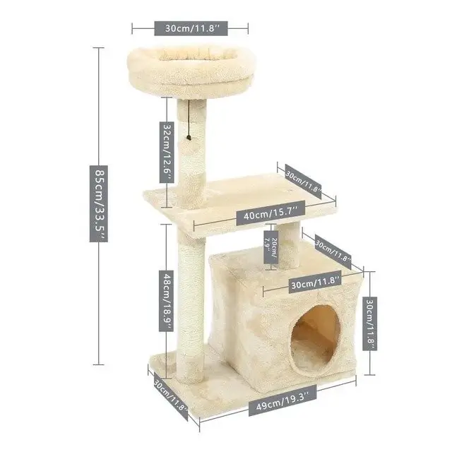 Arbre à chat 3 niveaux : Lit, jeu et griffoir