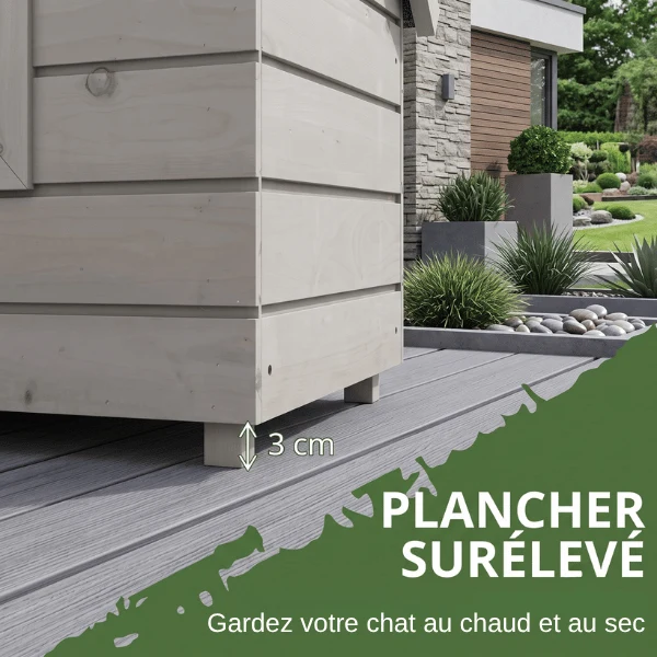 Maison pour chat extérieur rectangulaire en bois surélevé - CabaNest™