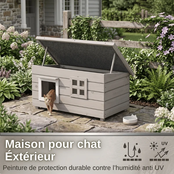 Maison pour chat extérieur rectangulaire en bois surélevé - CabaNest™
