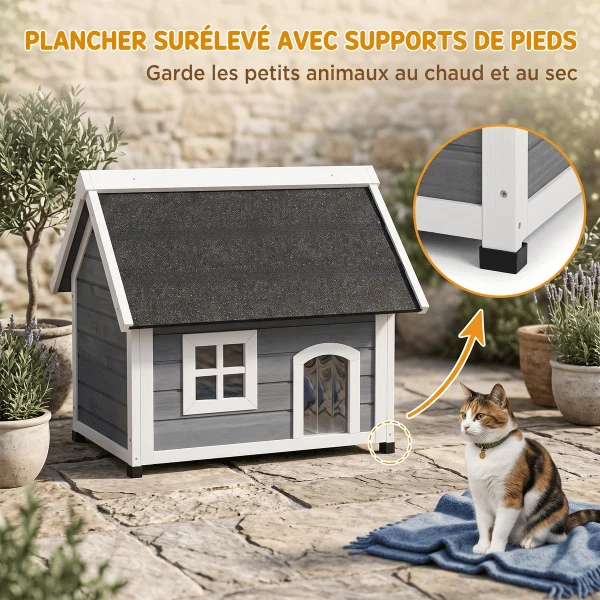 Cabane pour chat extérieur - Toit ouvrant à 3 accès en bois - CatWood™