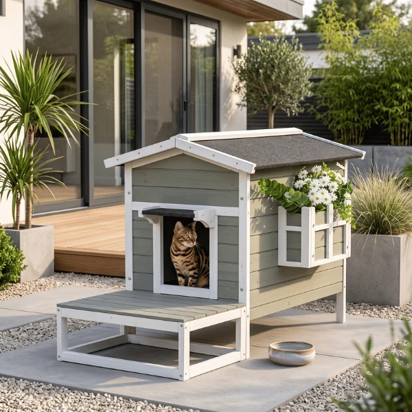 Niche exterieur pour chat - Surélevée étanche en bois - GreenShelter™