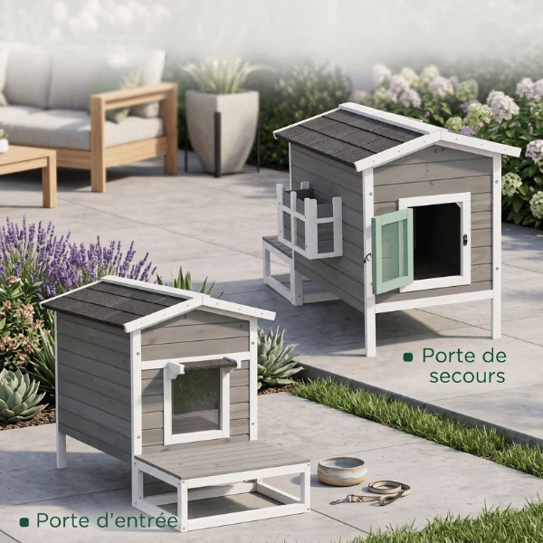Niche exterieur pour chat - Surélevée étanche en bois - GreenShelter™