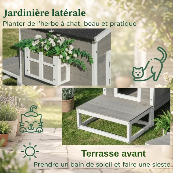 Niche exterieur pour chat - Surélevée étanche en bois - GreenShelter™