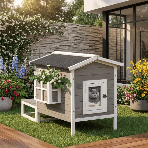 Niche exterieur pour chat - Surélevée étanche en bois - GreenShelter™