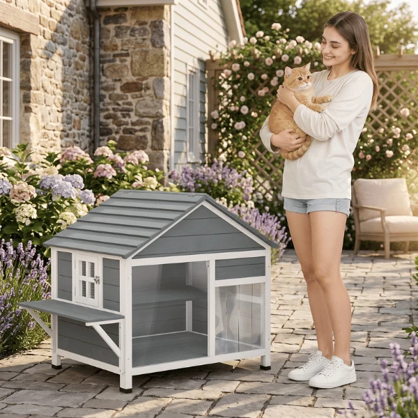 Niche pour chat extérieur - Bois à fenêtre d'observation - CatShelter™