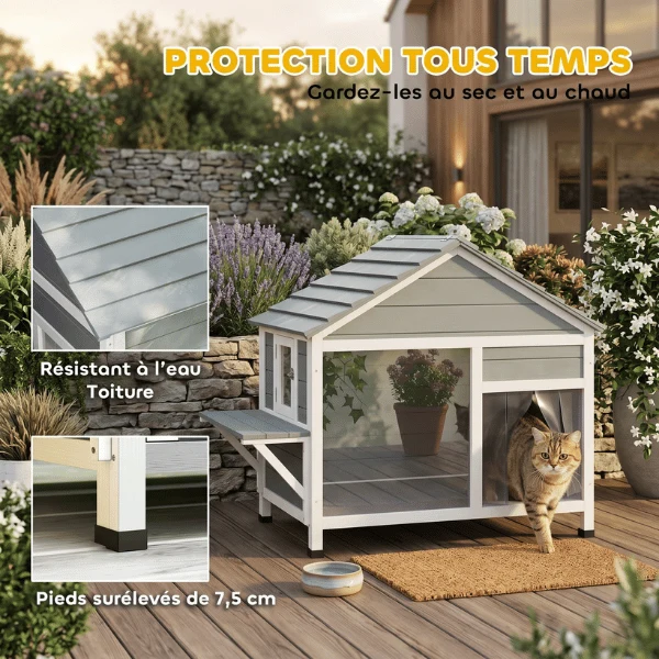 Niche pour chat extérieur - Bois à fenêtre d'observation - CatShelter™