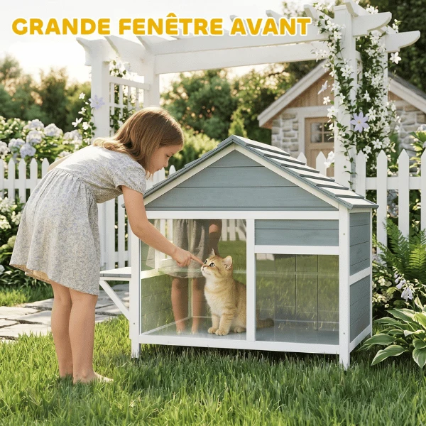 Niche pour chat extérieur - Bois à fenêtre d'observation - CatShelter™