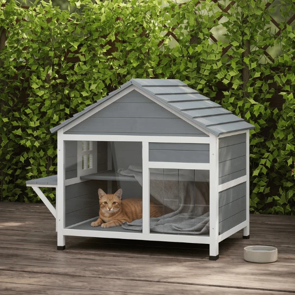 Niche pour chat extérieur - Bois à fenêtre d'observation - CatShelter™