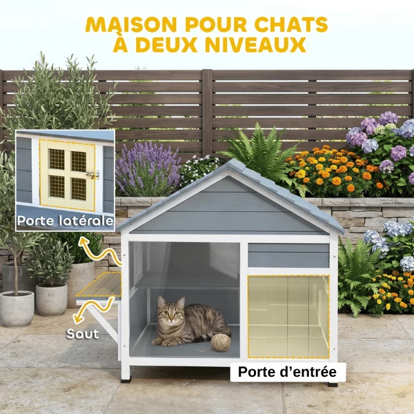 Niche pour chat extérieur - Bois à fenêtre d'observation - CatShelter™