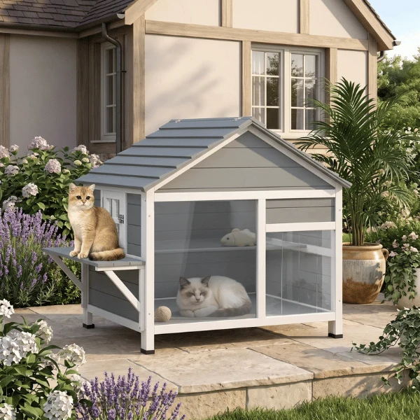 Niche pour chat extérieur - Bois à fenêtre d'observation - CatShelter™