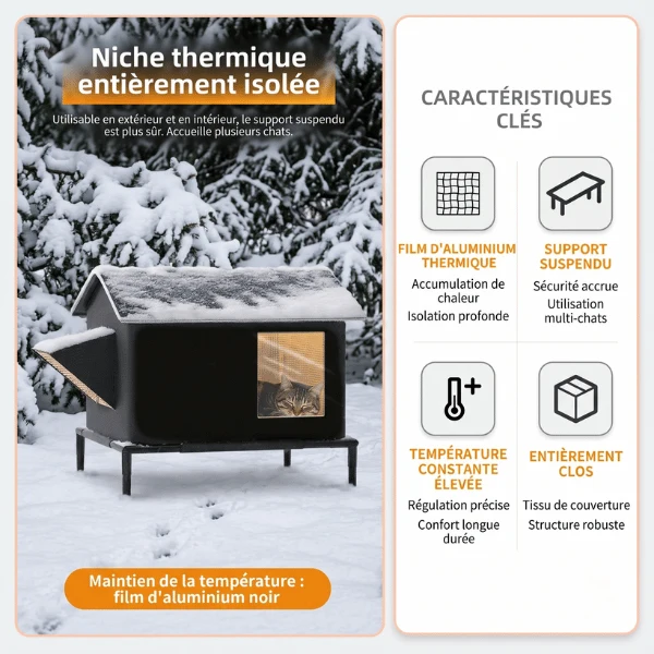 Niche chat extérieur - Isolée thermique support surélevé - ThermoNest™