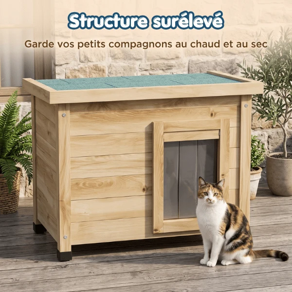 Cabane chat extérieur en bois étanche et surélevée - WoodHaven™